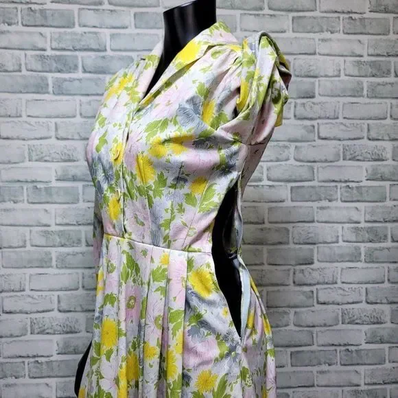 Vintage 50s 60s Pastel Floral Collared Shirt Day Dress Long Sleeve Fit and  Flare